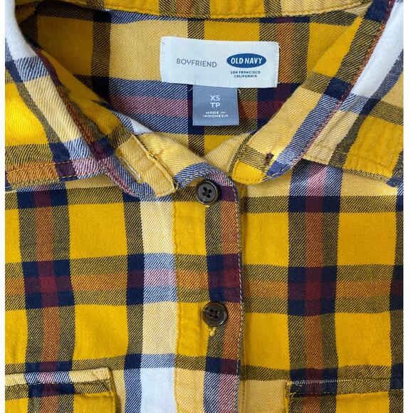 Old Navy Boyfriend Flannel Popover Shirt Yellow Plaid 1/2 Button Up Hi-Lo XS - Picture 10 of 11